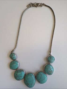 Turquoise Statement Necklace - Lucky Brand Silver Tone Bib Necklace